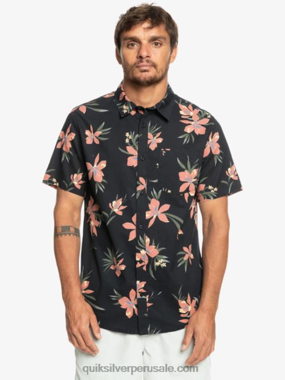 Quiksilver N8LNT1087 hombres negro de vacaciones camisa de manga corta de vacaciones