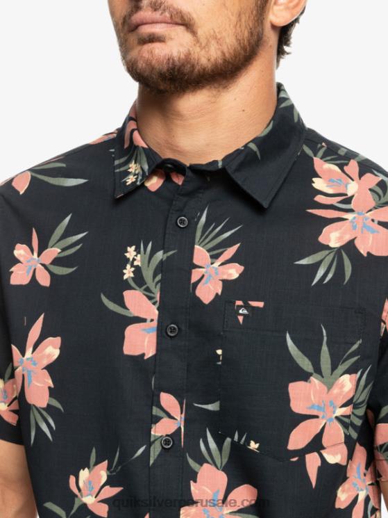 Quiksilver N8LNT1087 hombres negro de vacaciones camisa de manga corta de vacaciones
