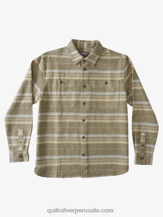 Quiksilver N8LNT1122 hombres cresta horizontal oliva polvorienta camisa de manga larga de franela con cresta horizontal waterman