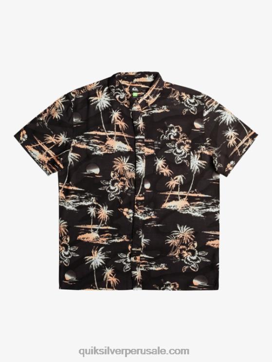 Quiksilver N8LNT1369 hombres flujo de aire negro camisa de manga corta con flujo de aire