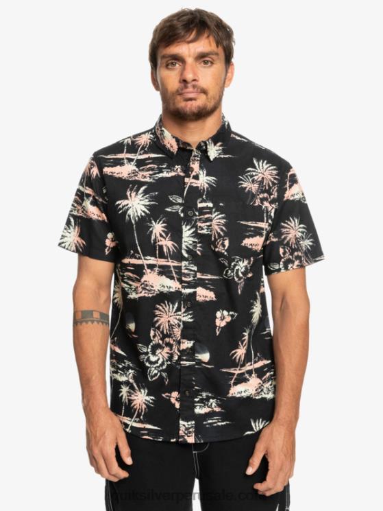 Quiksilver N8LNT1369 hombres flujo de aire negro camisa de manga corta con flujo de aire