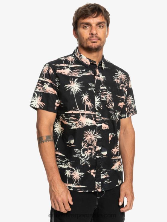 Quiksilver N8LNT1369 hombres flujo de aire negro camisa de manga corta con flujo de aire