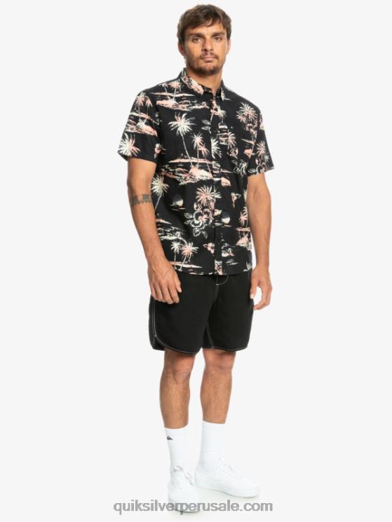 Quiksilver N8LNT1369 hombres flujo de aire negro camisa de manga corta con flujo de aire