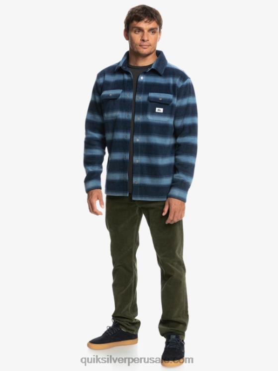 Quiksilver N8LNT1556 hombres blazer azul marino con rayas de franela camisa de franela de manga larga de días de surf