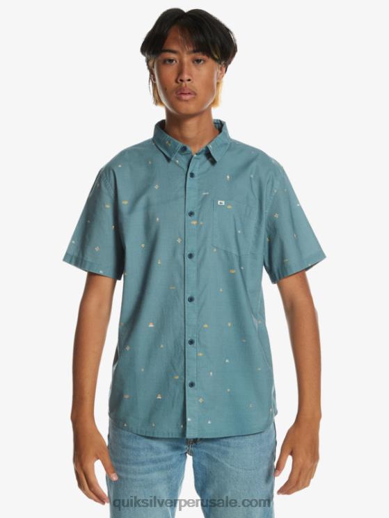 Quiksilver N8LNT1629 hombres azul provincial espaciado camisa de manga corta espaciada