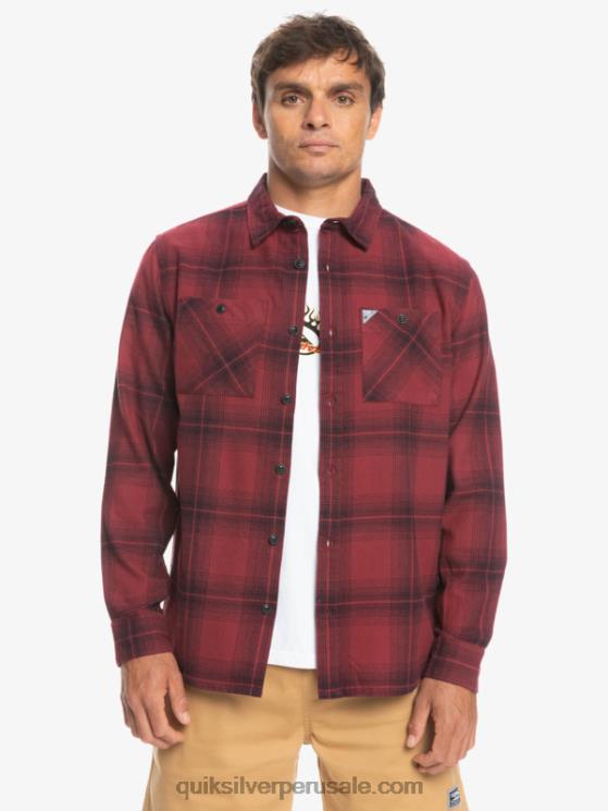 Quiksilver N8LNT1691 hombres vino rubí saturno camisa de manga larga a cuadros saturno