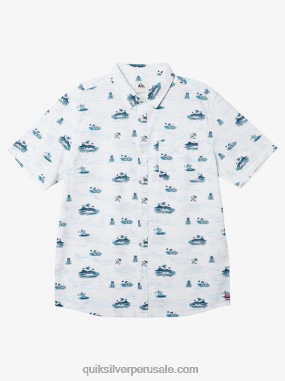 Quiksilver N8LNT1725 hombres blanco hawaii perdido en el mar camisa de manga corta