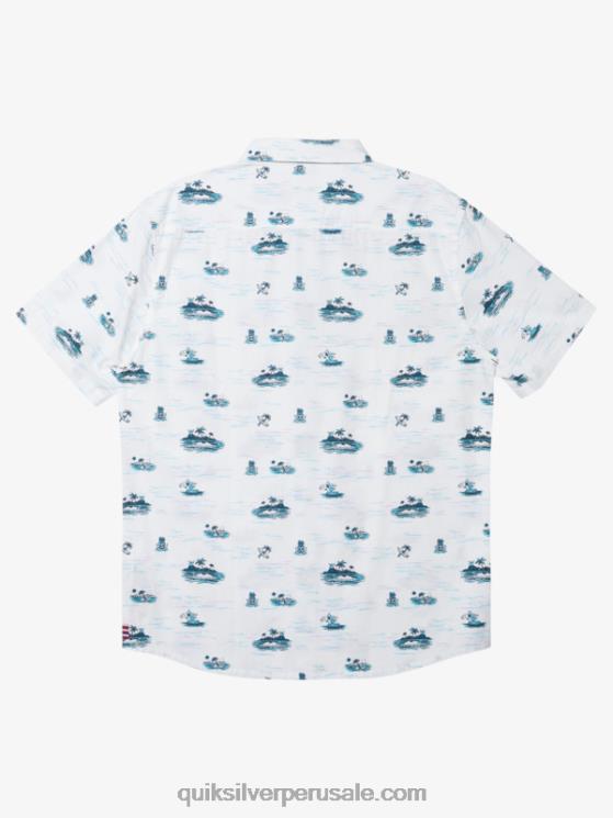 Quiksilver N8LNT1725 hombres blanco hawaii perdido en el mar camisa de manga corta