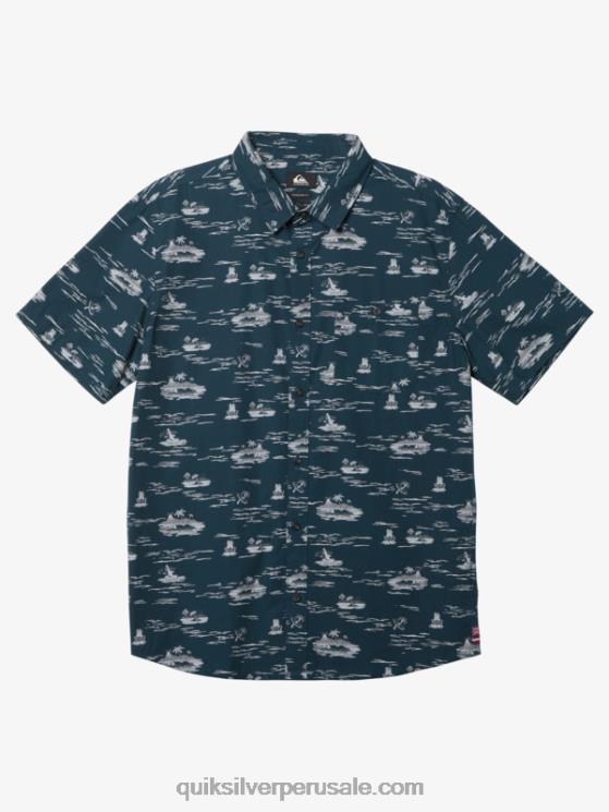 Quiksilver N8LNT1726 hombres azul marino medianoche hawaii perdido en el mar camisa de manga corta
