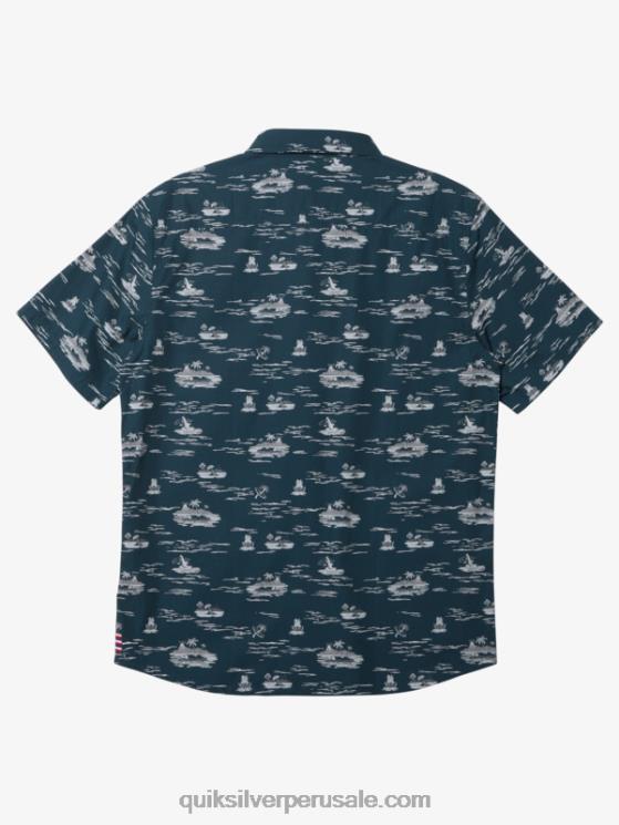 Quiksilver N8LNT1726 hombres azul marino medianoche hawaii perdido en el mar camisa de manga corta