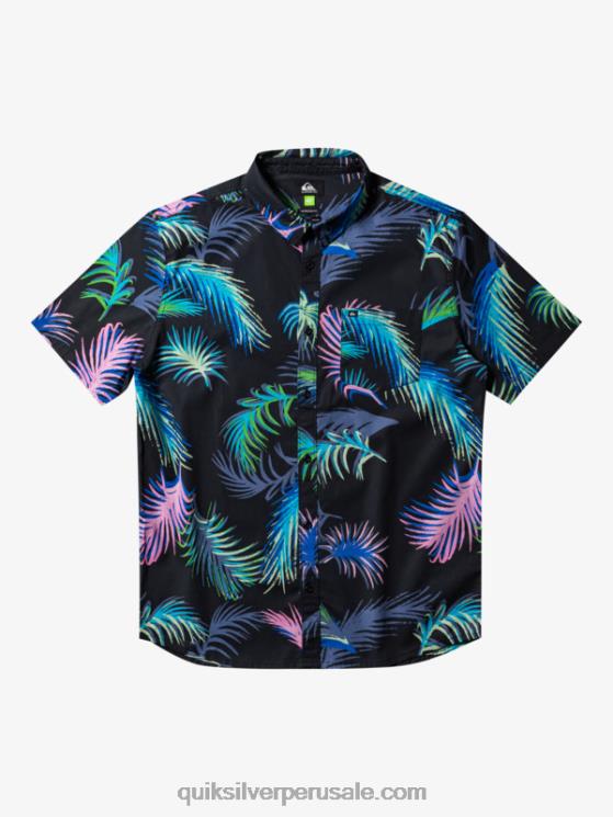 Quiksilver N8LNT551 hombres falla tropical negra camisa de manga corta con falla tropical