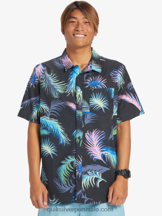 Quiksilver N8LNT551 hombres falla tropical negra camisa de manga corta con falla tropical