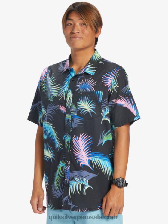 Quiksilver N8LNT551 hombres falla tropical negra camisa de manga corta con falla tropical