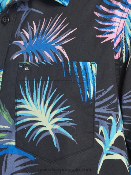 Quiksilver N8LNT551 hombres falla tropical negra camisa de manga corta con falla tropical