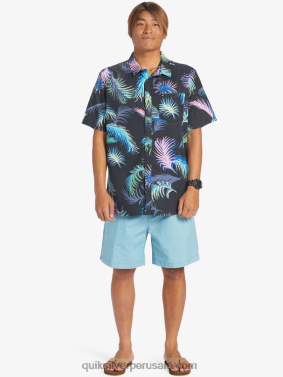 Quiksilver N8LNT551 hombres falla tropical negra camisa de manga corta con falla tropical