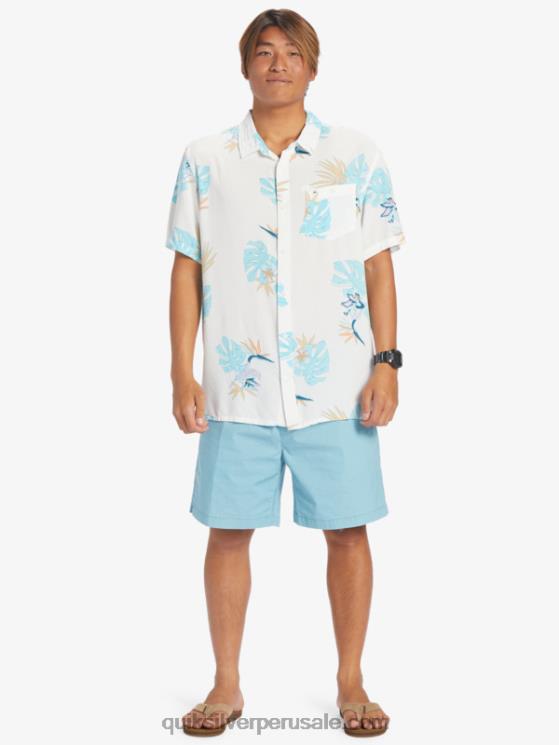 Quiksilver N8LNT650 hombres blanco nieve floral ss la camisa floral de manga corta