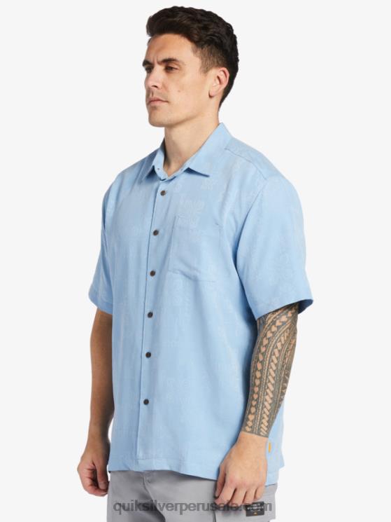 Quiksilver N8LNT800 hombres azul anochecer camisa manga corta waterman manele bay