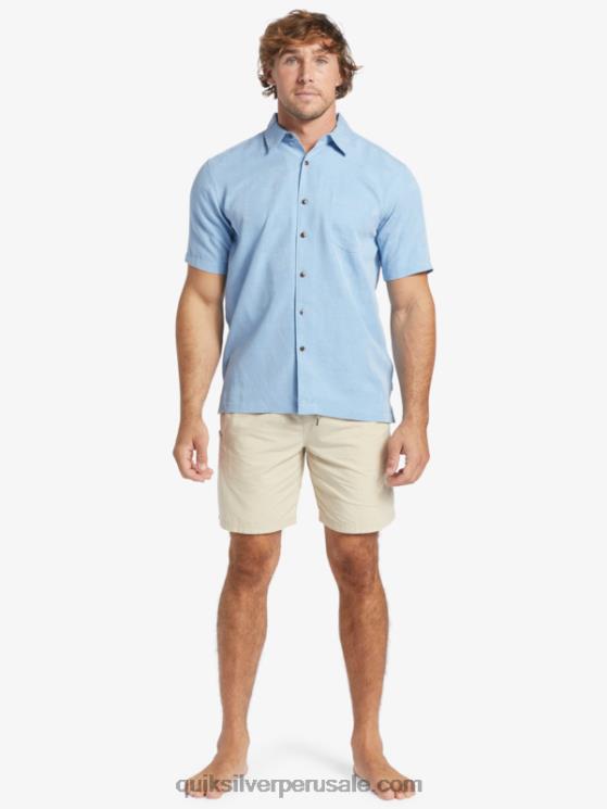 Quiksilver N8LNT800 hombres azul anochecer camisa manga corta waterman manele bay