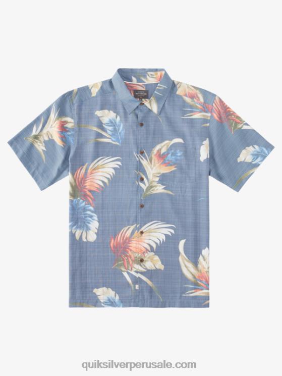 Quiksilver N8LNT824 hombres alférez azul arco iris floral camisa de manga corta floral arcoíris waterman