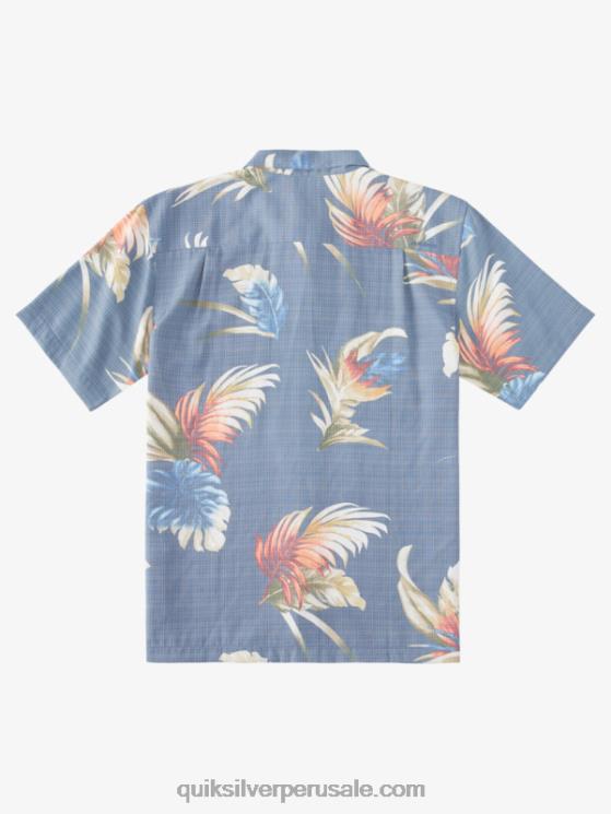 Quiksilver N8LNT824 hombres alférez azul arco iris floral camisa de manga corta floral arcoíris waterman