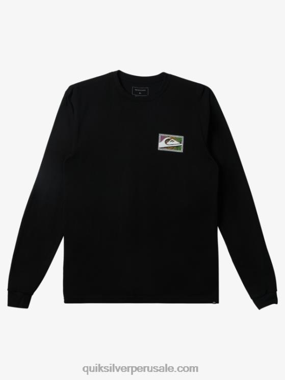 Quiksilver N8LNT435 hombres negro camiseta de manga larga con estampado degradado