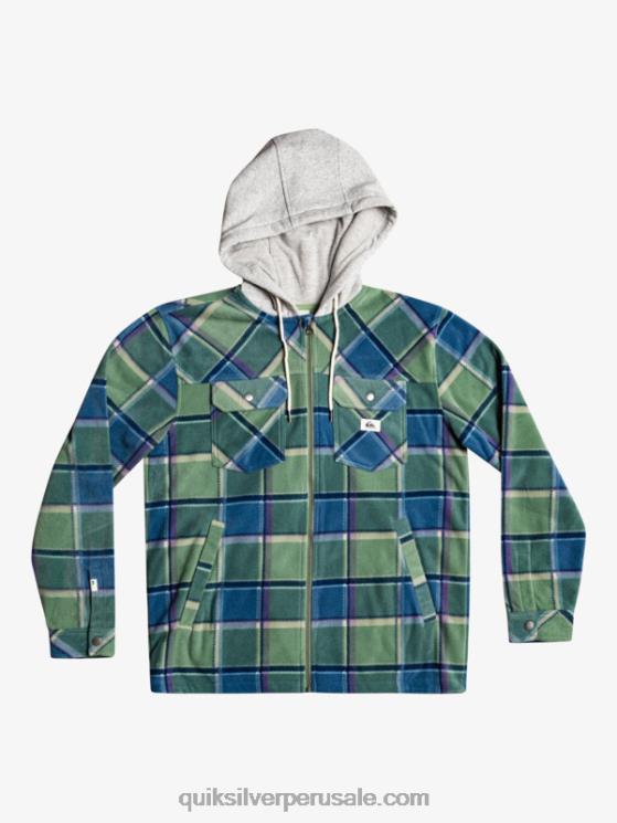 Quiksilver N8LNT1473 hombres cuadros de franela azul provenzal chamarra polar con cremallera y capucha super swell