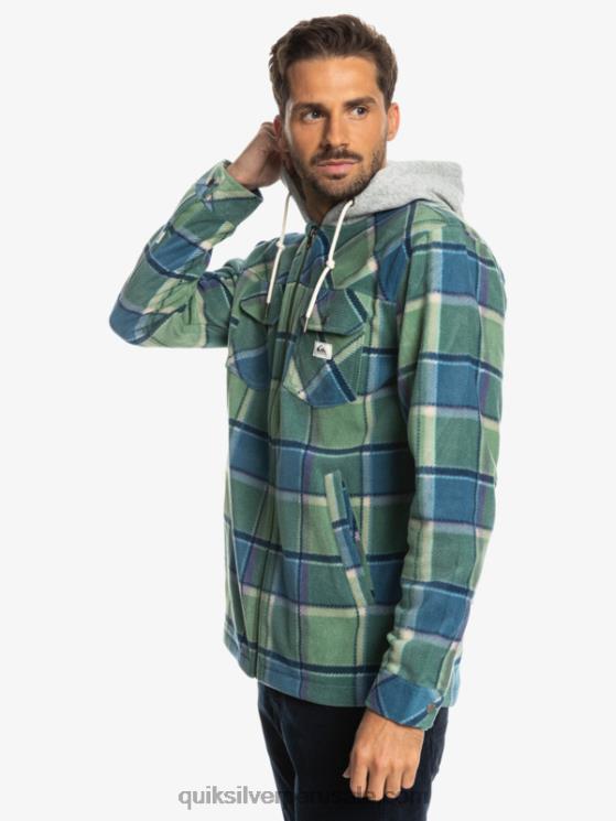 Quiksilver N8LNT1473 hombres cuadros de franela azul provenzal chamarra polar con cremallera y capucha super swell