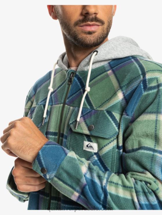 Quiksilver N8LNT1473 hombres cuadros de franela azul provenzal chamarra polar con cremallera y capucha super swell