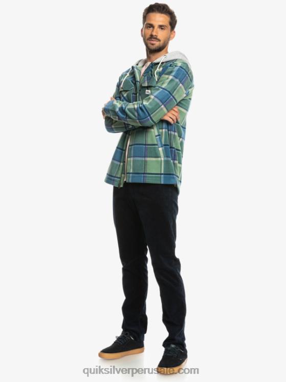 Quiksilver N8LNT1473 hombres cuadros de franela azul provenzal chamarra polar con cremallera y capucha super swell