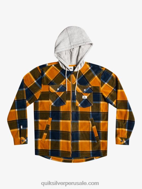 Quiksilver N8LNT1474 hombres cuadros de franela marrón buck chamarra polar con cremallera y capucha super swell