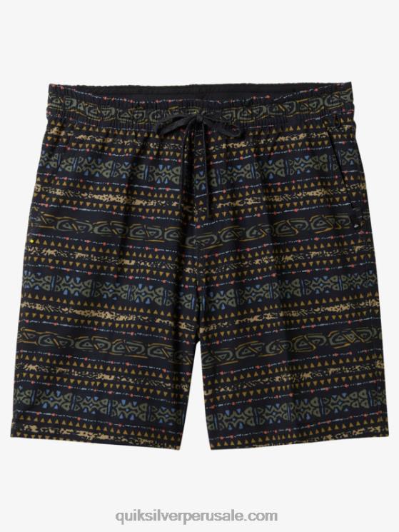 Quiksilver N8LNT102 hombres negro shorts de playa con estampado de anfibios taxer 18