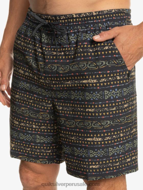 Quiksilver N8LNT102 hombres negro shorts de playa con estampado de anfibios taxer 18