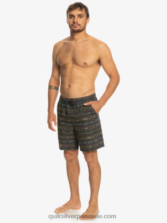 Quiksilver N8LNT102 hombres negro shorts de playa con estampado de anfibios taxer 18