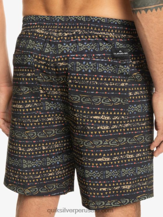 Quiksilver N8LNT102 hombres negro shorts de playa con estampado de anfibios taxer 18