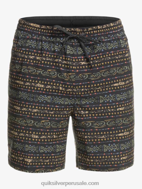 Quiksilver N8LNT102 hombres negro shorts de playa con estampado de anfibios taxer 18