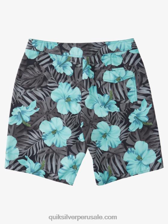 Quiksilver N8LNT1683 hombres floral negro shorts de playa diarios clásicos florales 20