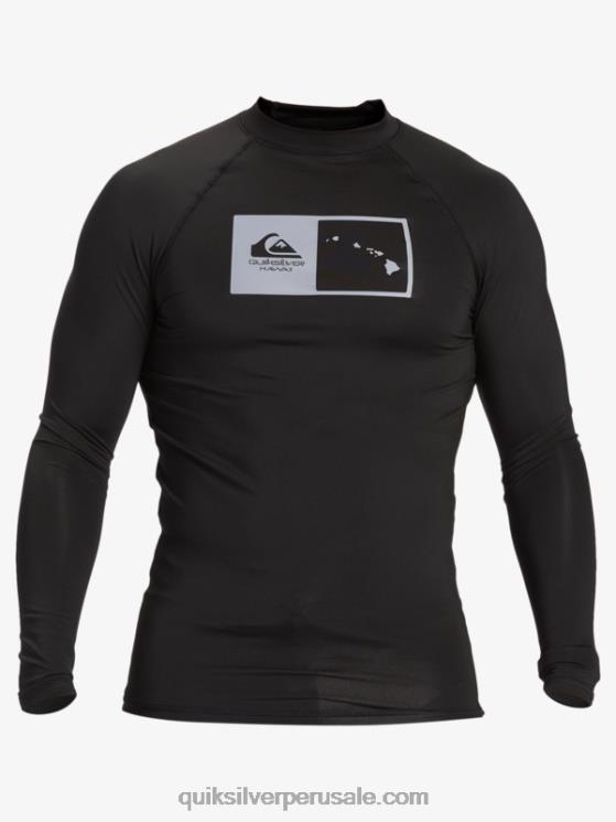 Quiksilver N8LNT1105 hombres negro camiseta de surf de manga larga hawaii double down upf 50