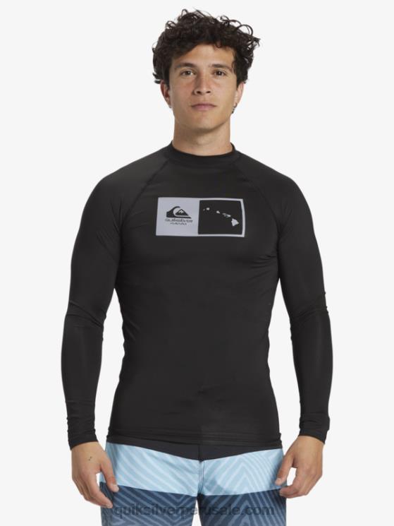 Quiksilver N8LNT1105 hombres negro camiseta de surf de manga larga hawaii double down upf 50