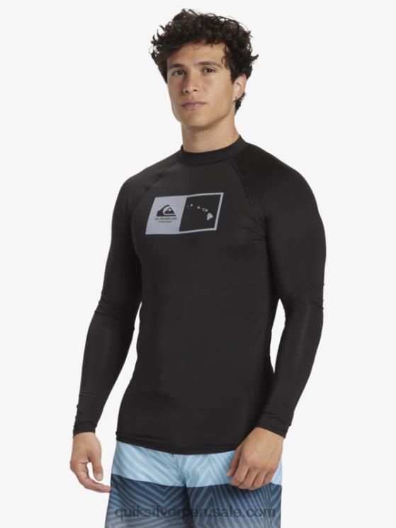Quiksilver N8LNT1105 hombres negro camiseta de surf de manga larga hawaii double down upf 50