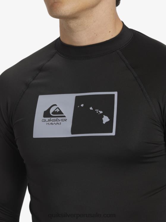 Quiksilver N8LNT1105 hombres negro camiseta de surf de manga larga hawaii double down upf 50