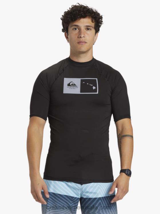 Quiksilver N8LNT1170 hombres negro camiseta de surf de manga corta hawaii double down upf 50