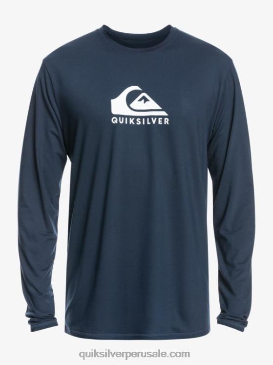 Quiksilver N8LNT1582 hombres chaqueta azul marino playera de surf upf 50 de manga larga con rayas sólidas
