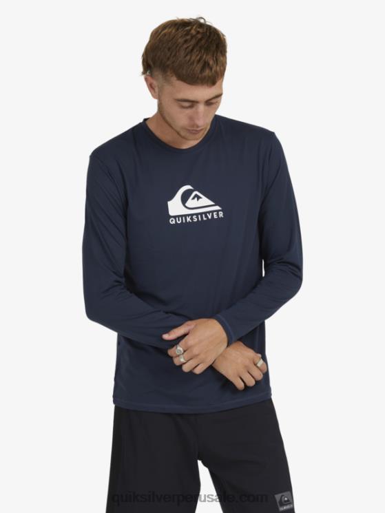 Quiksilver N8LNT1582 hombres chaqueta azul marino playera de surf upf 50 de manga larga con rayas sólidas