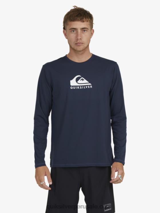 Quiksilver N8LNT1582 hombres chaqueta azul marino playera de surf upf 50 de manga larga con rayas sólidas