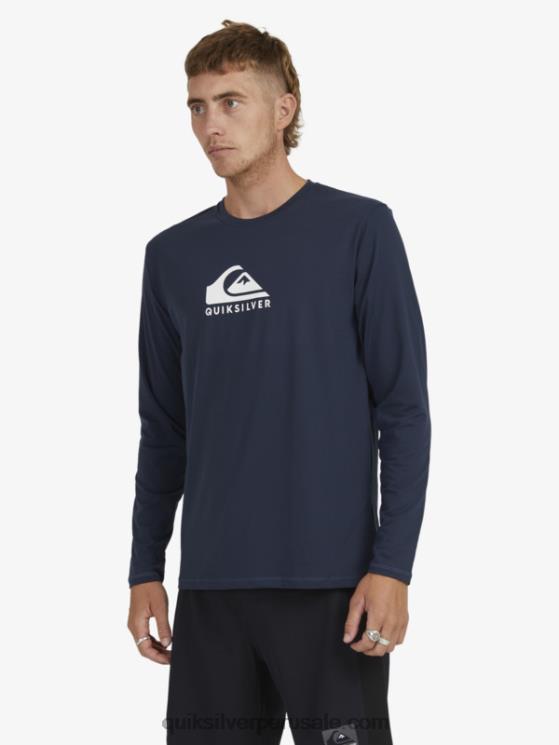 Quiksilver N8LNT1582 hombres chaqueta azul marino playera de surf upf 50 de manga larga con rayas sólidas