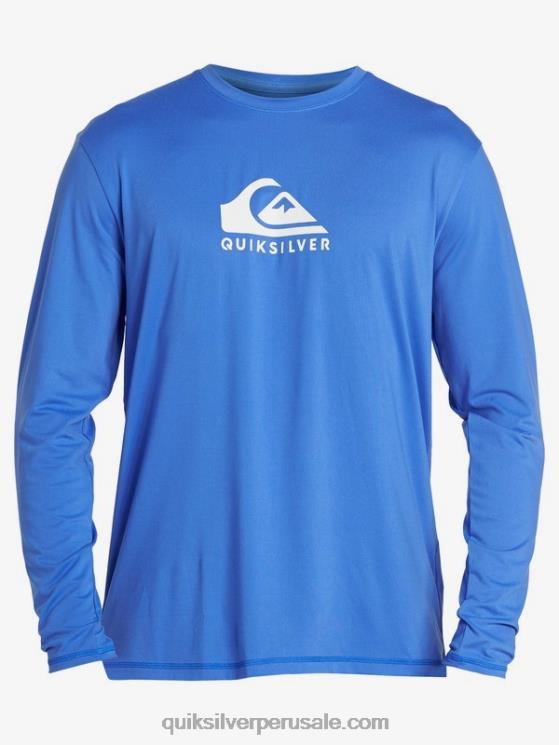 Quiksilver N8LNT1584 hombres azul brillante playera de surf upf 50 de manga larga con rayas sólidas