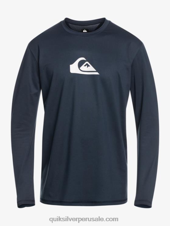 Quiksilver N8LNT842 hombres chaqueta azul marino playera de manga larga con rayas sólidas upf 50 surf