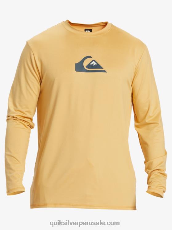 Quiksilver N8LNT843 hombres trigo playera de manga larga con rayas sólidas upf 50 surf