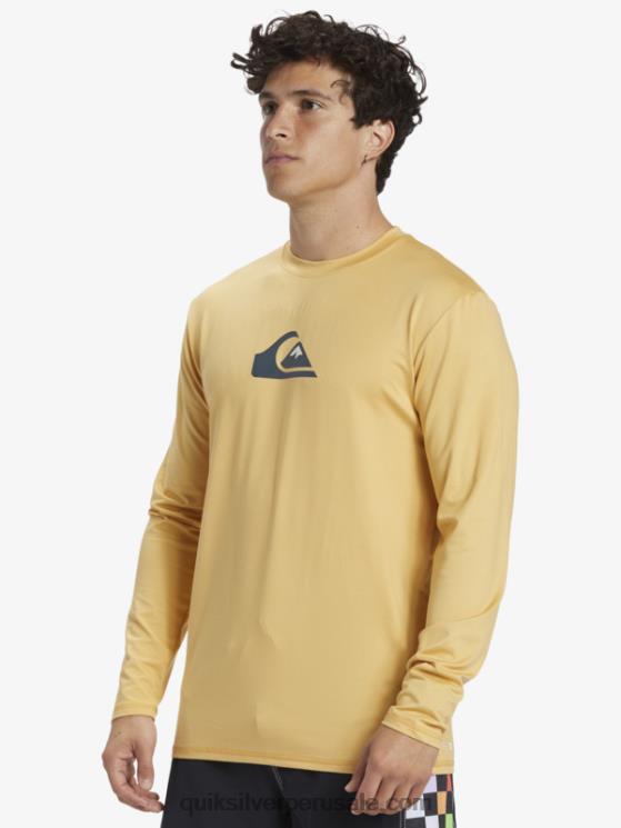Quiksilver N8LNT843 hombres trigo playera de manga larga con rayas sólidas upf 50 surf