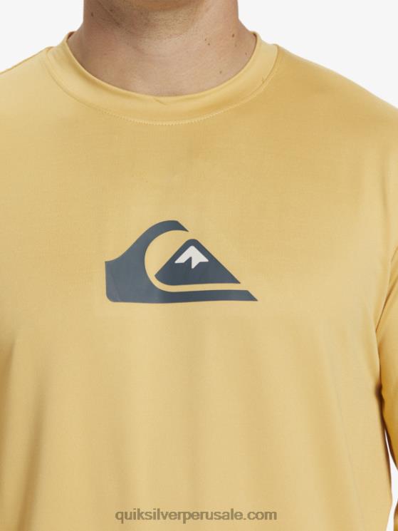 Quiksilver N8LNT843 hombres trigo playera de manga larga con rayas sólidas upf 50 surf